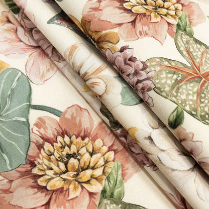 Stretch Cotton Sateen - Soft Pink and Green Floral - Botticelli Print - Mood Exclusive Viso Collection Folded