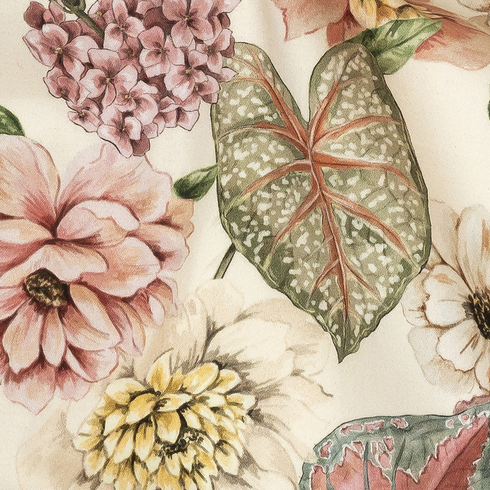 Stretch Cotton Sateen - Soft Pink and Green Floral - Botticelli Print - Mood Exclusive Viso Collection Detail