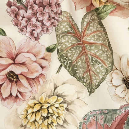 Stretch Cotton Sateen - Soft Pink and Green Floral - Botticelli Print - Mood Exclusive Viso Collection Detail