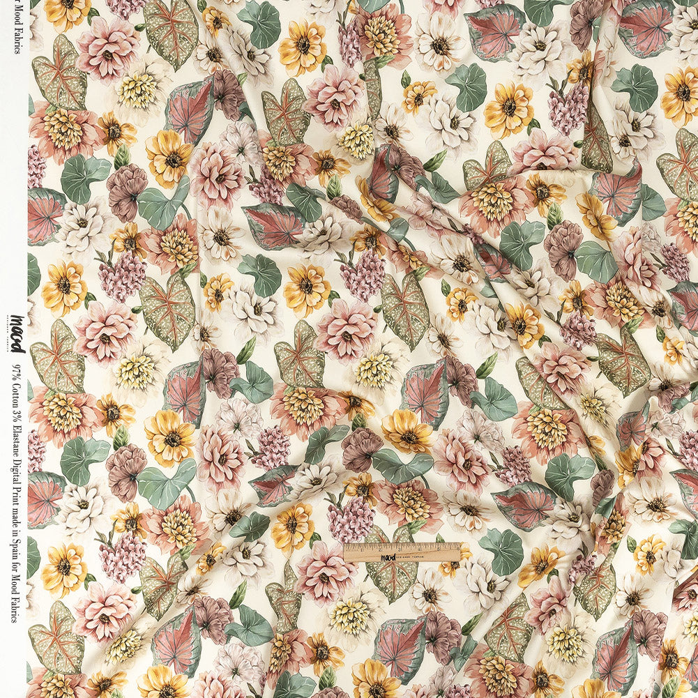 Stretch Cotton Sateen - Soft Pink and Green Floral - Botticelli Print - Mood Exclusive Viso Collection Full