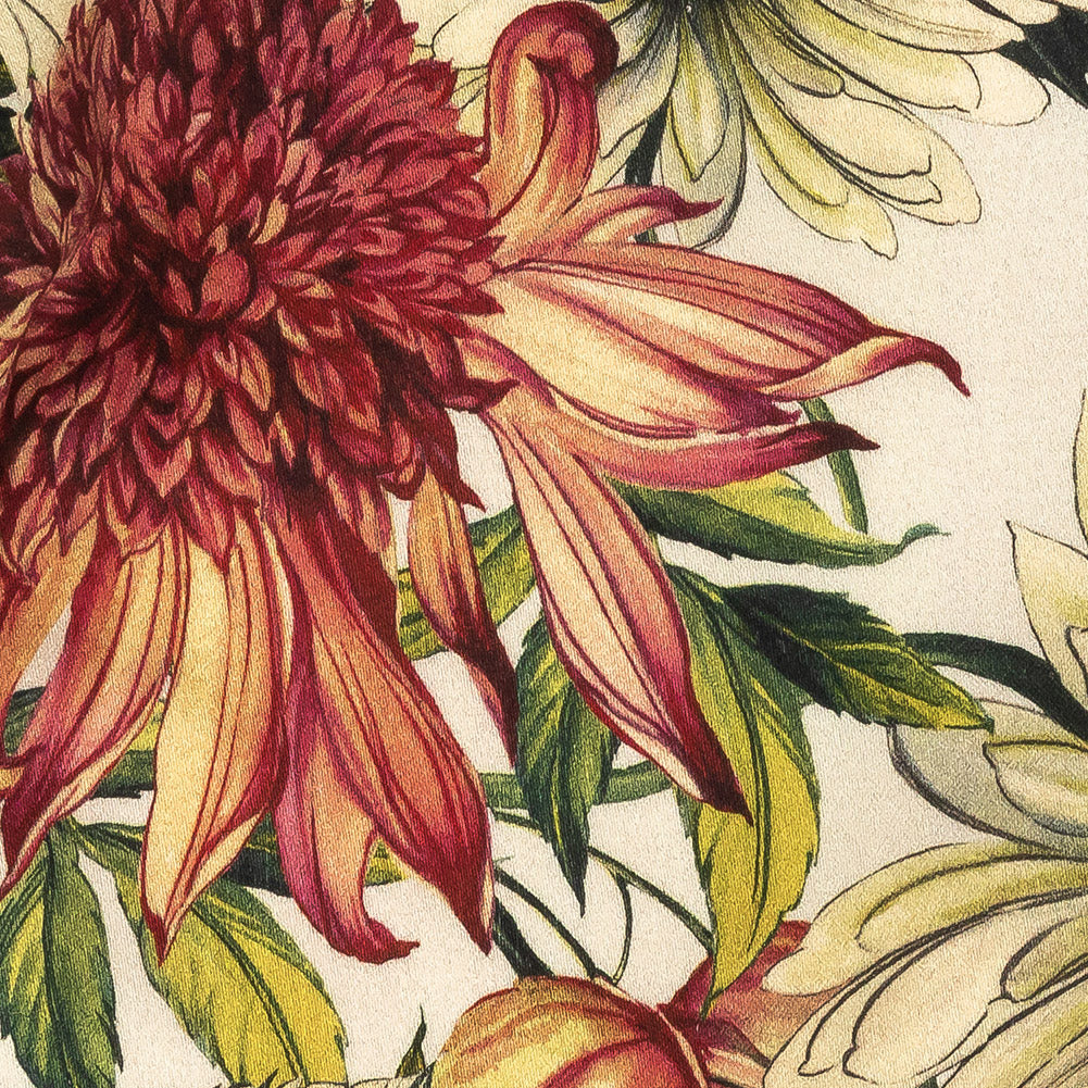 Stretch Cotton Sateen - Cream, Red and Yellow Floral - Sogni d'Oro Print - Mood Exclusive Viso Collection Detail