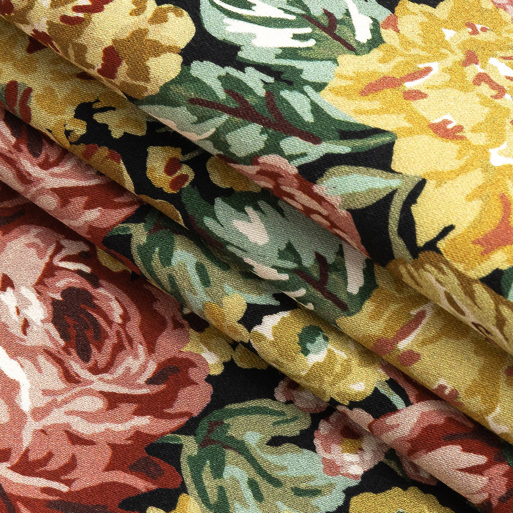 Stretch Cotton Sateen - Yellow, Pink and Green Floral - Tappezzeria Print - Mood Exclusive Viso Collection Folded
