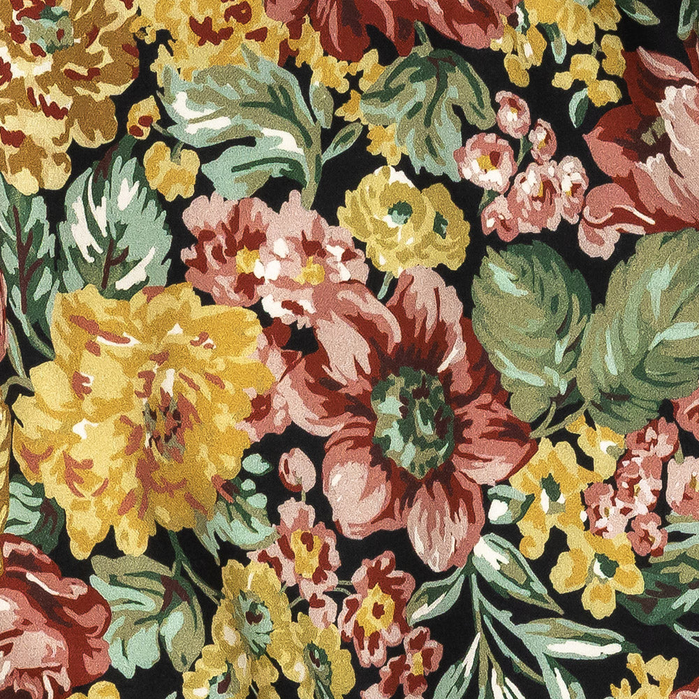 Stretch Cotton Sateen - Yellow, Pink and Green Floral - Tappezzeria Print - Mood Exclusive Viso Collection Detail