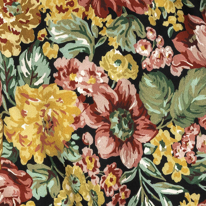 Stretch Cotton Sateen - Yellow, Pink and Green Floral - Tappezzeria Print - Mood Exclusive Viso Collection Detail