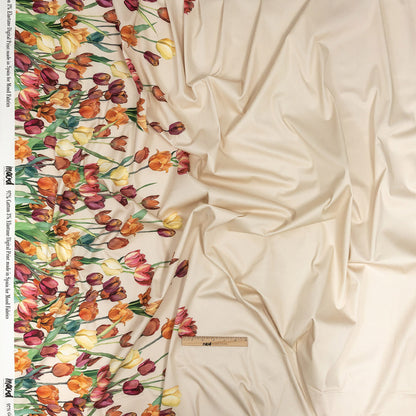 Stretch Cotton Sateen - Pink, Red and Yellow Tulips Border - Camminata Print - Mood Exclusive Viso Collection Full