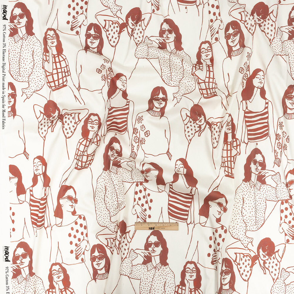 Stretch Cotton Sateen - Pink and White Women - Cameo Print - Mood Exclusive Viso Collection Full