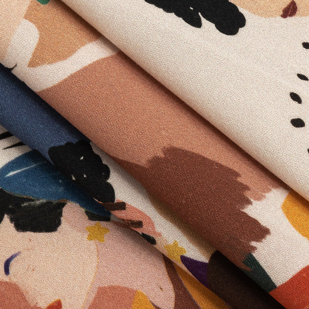 Stretch Cotton Sateen - Pink and Multi Fashionable Figures - Sulla Piazza Print - Mood Exclusive Viso Collection Folded
