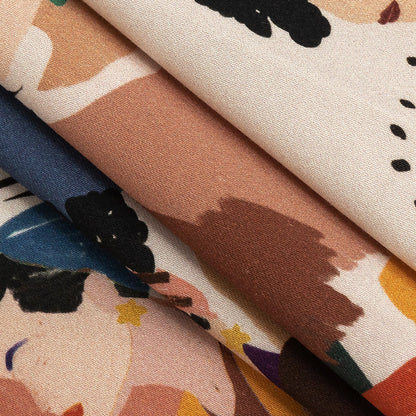 Stretch Cotton Sateen - Pink and Multi Fashionable Figures - Sulla Piazza Print - Mood Exclusive Viso Collection Folded
