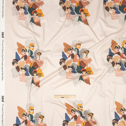 Stretch Cotton Sateen - Pink and Multi Fashionable Figures - Sulla Piazza Print - Mood Exclusive Viso Collection Full