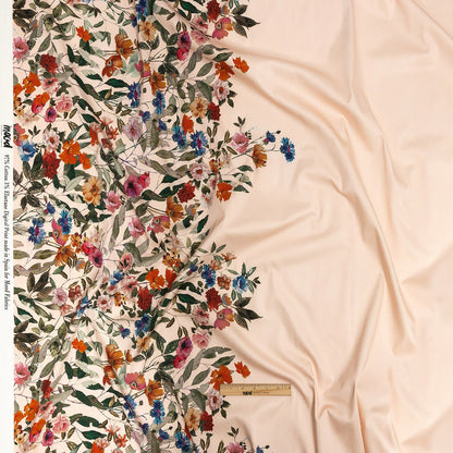 Stretch Cotton Sateen - Pink and Multicolor Floral Border - Adagio Print - Mood Exclusive Viso Collection Full