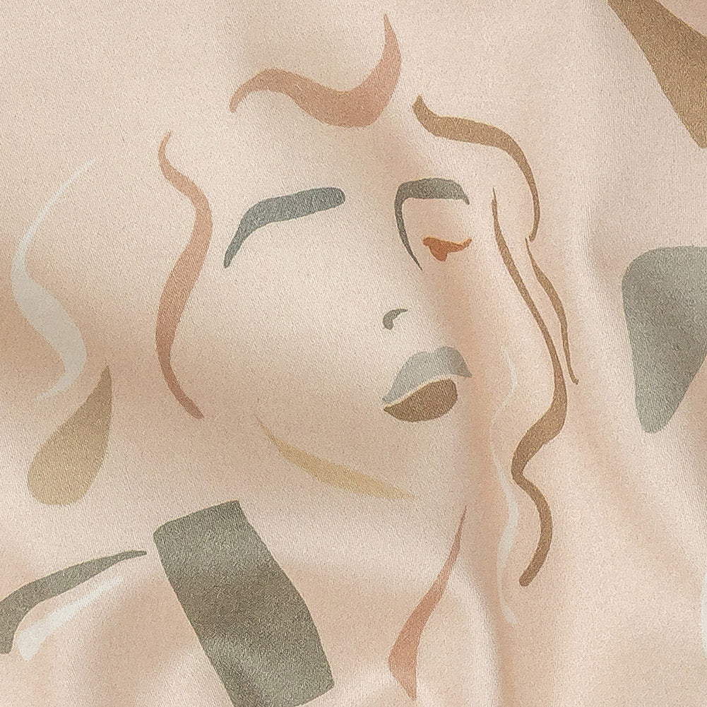 Stretch Cotton Sateen - Pink and Gray Faces - Le Muse Print - Mood Exclusive Viso Collection Detail