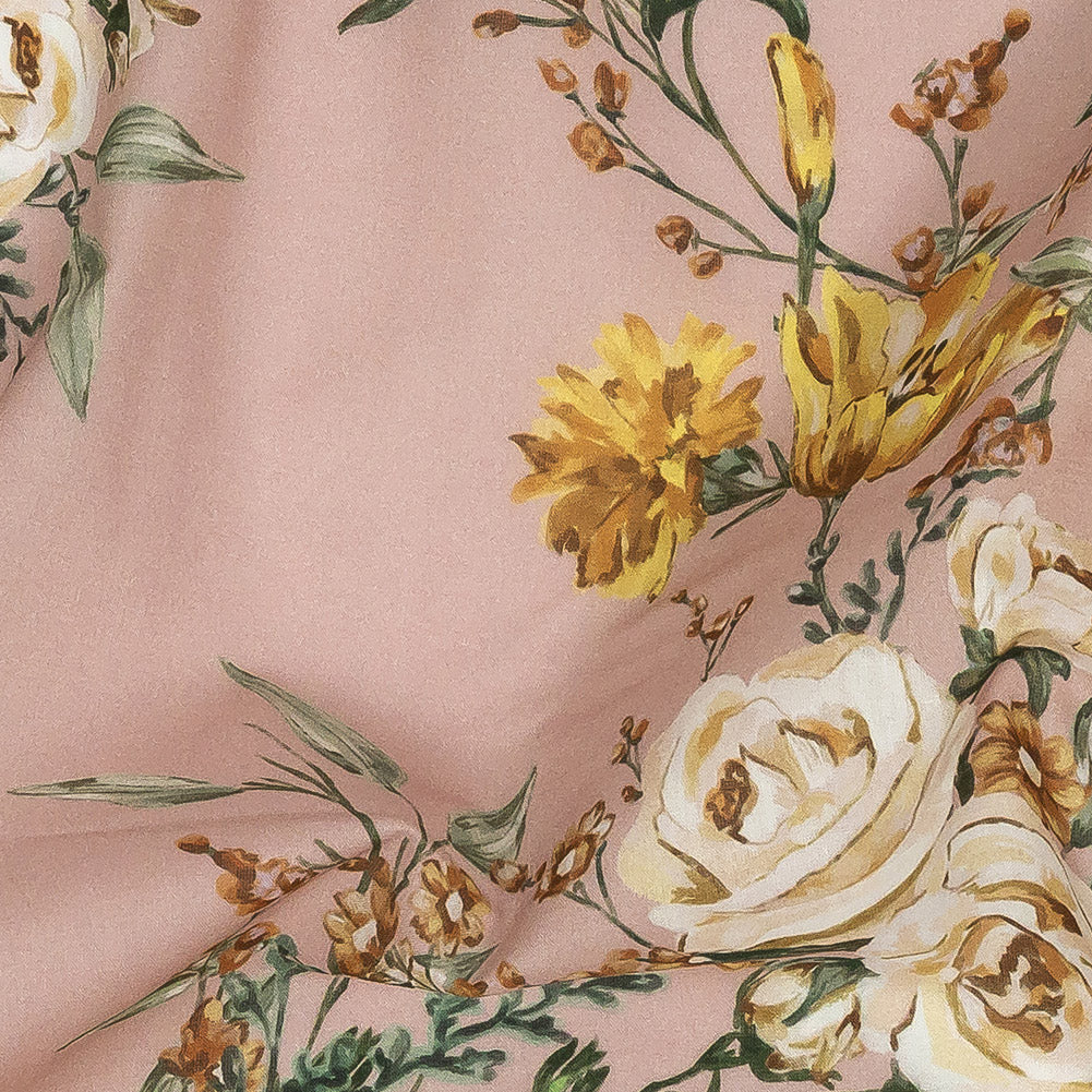 Cotton Voile - Pink, Yellow and White Rose Sprays - Bella Verona Print - Mood Exclusive Viso Collection - Detail