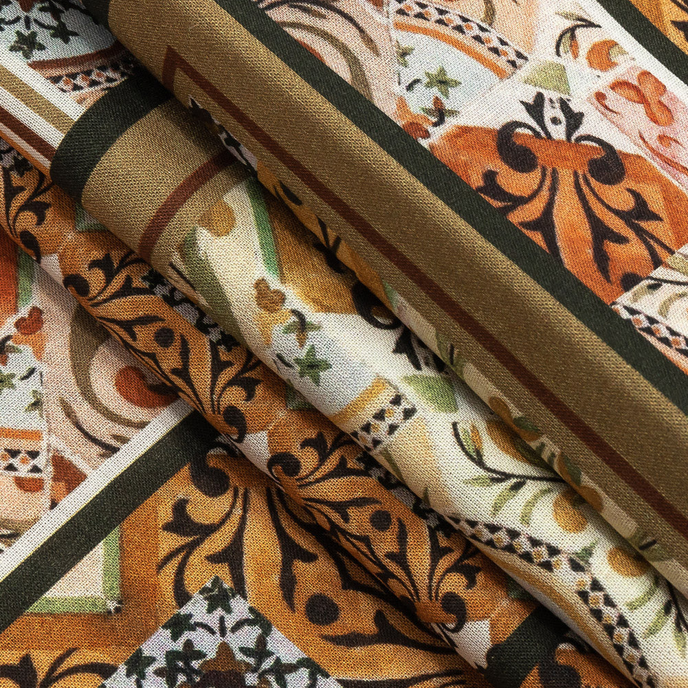 Cotton Voile - Pink and Orange Ornate Patchwork - Arabesco Print - Mood Exclusive Viso Collection - Folded