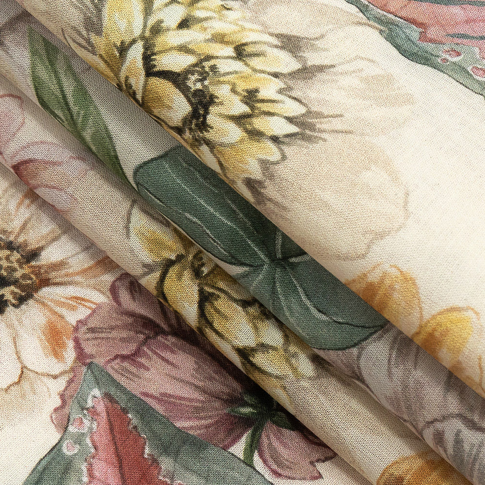 Cotton Voile - Soft Pink and Green Floral - Botticelli Print - Mood Exclusive Viso Collection - Folded