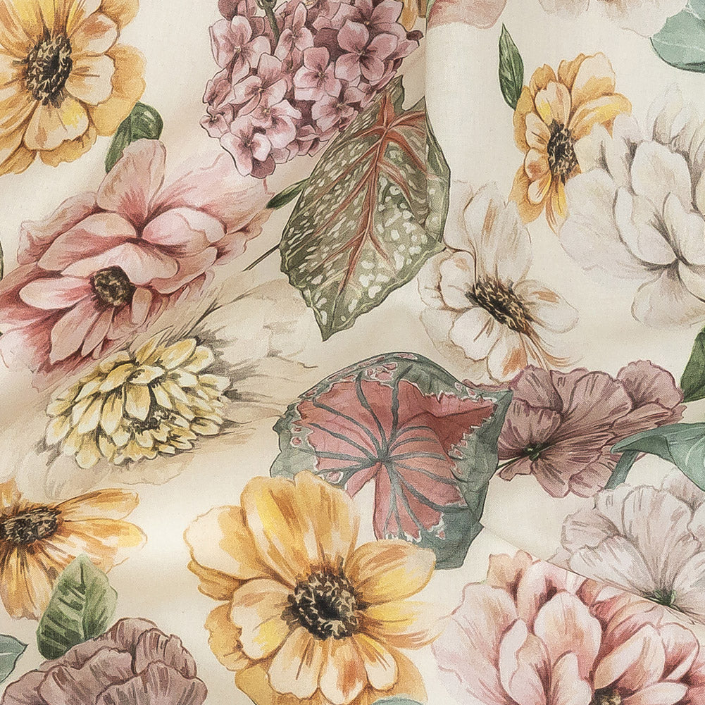 Cotton Voile - Soft Pink and Green Floral - Botticelli Print - Mood Exclusive Viso Collection - Detail