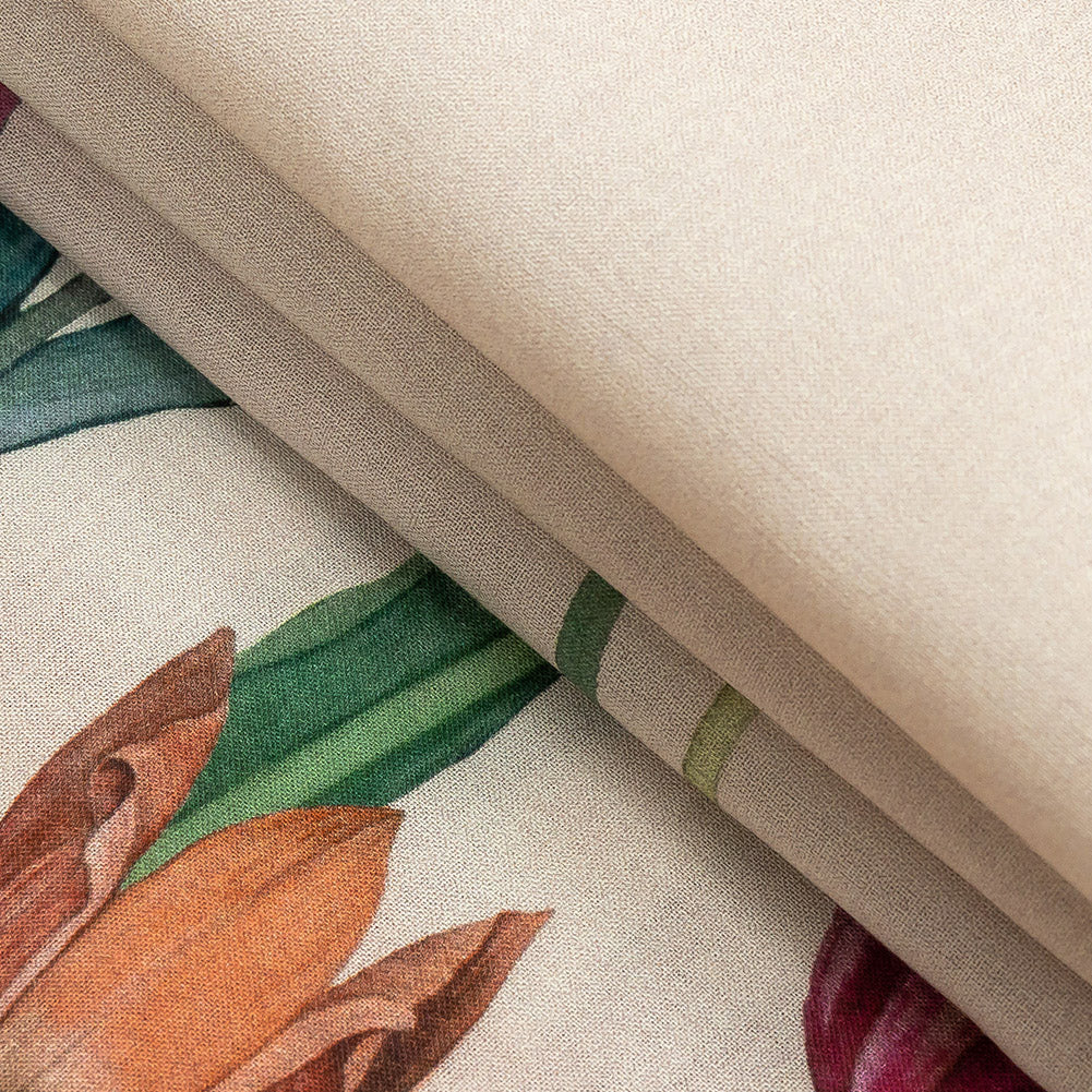 Cotton Voile - Pink, Red and Yellow Tulips Border - Camminata Print - Mood Exclusive Viso Collection - Folded