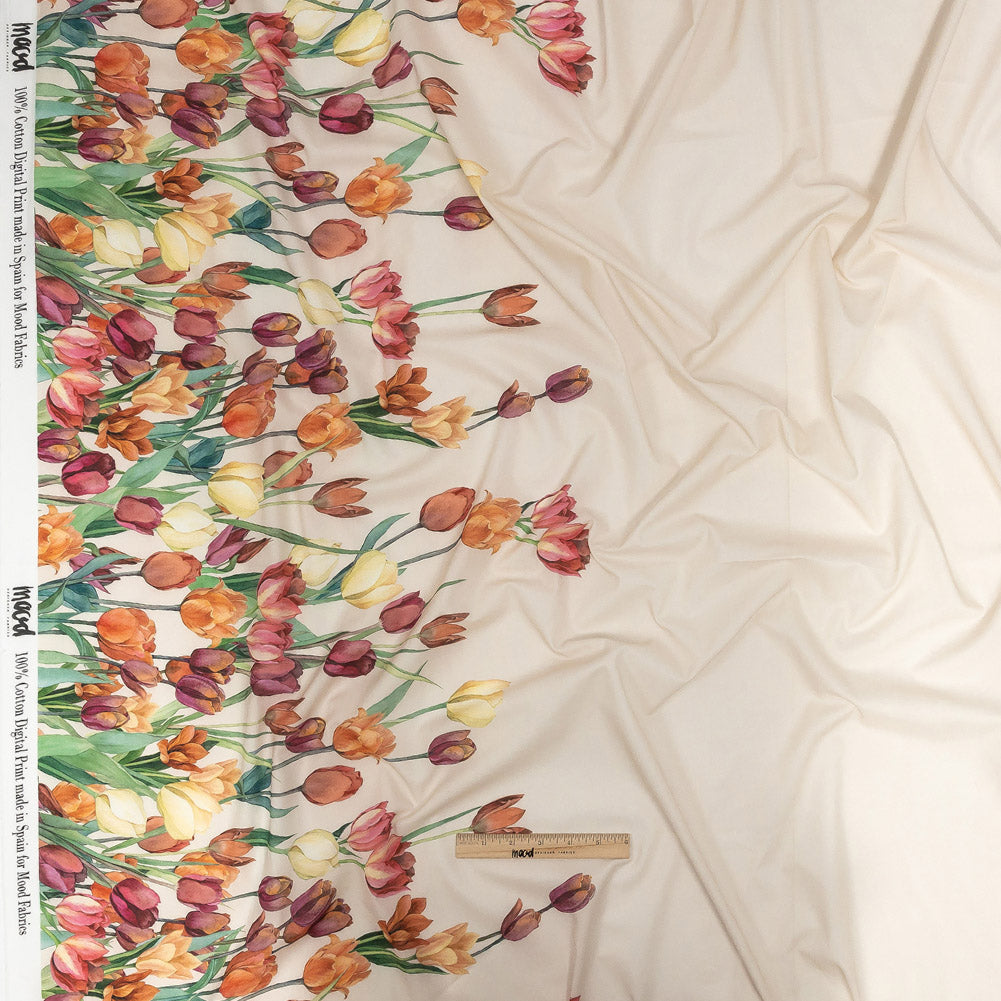 Cotton Voile - Pink, Red and Yellow Tulips Border - Camminata Print - Mood Exclusive Viso Collection - Full