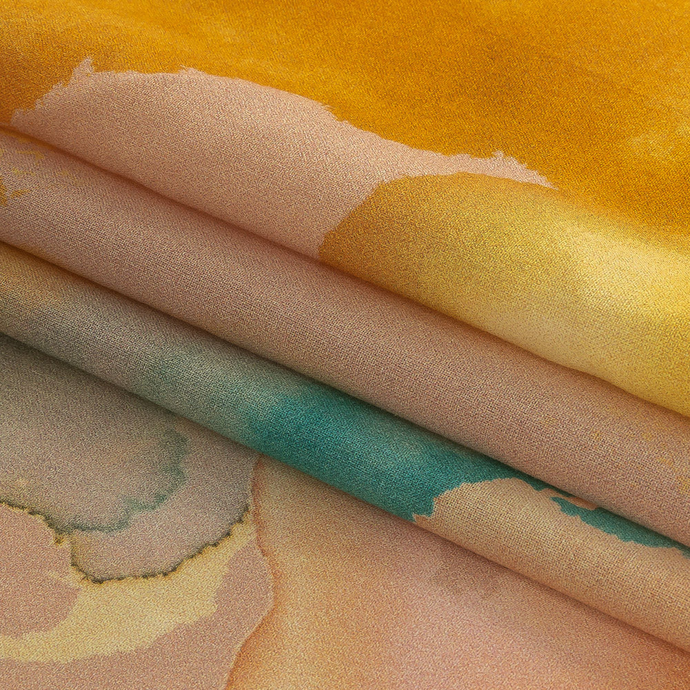 Cotton Voile - Rainbow Painterly Abstract - Fresco Print - Mood Exclusive Viso Collection - Folded