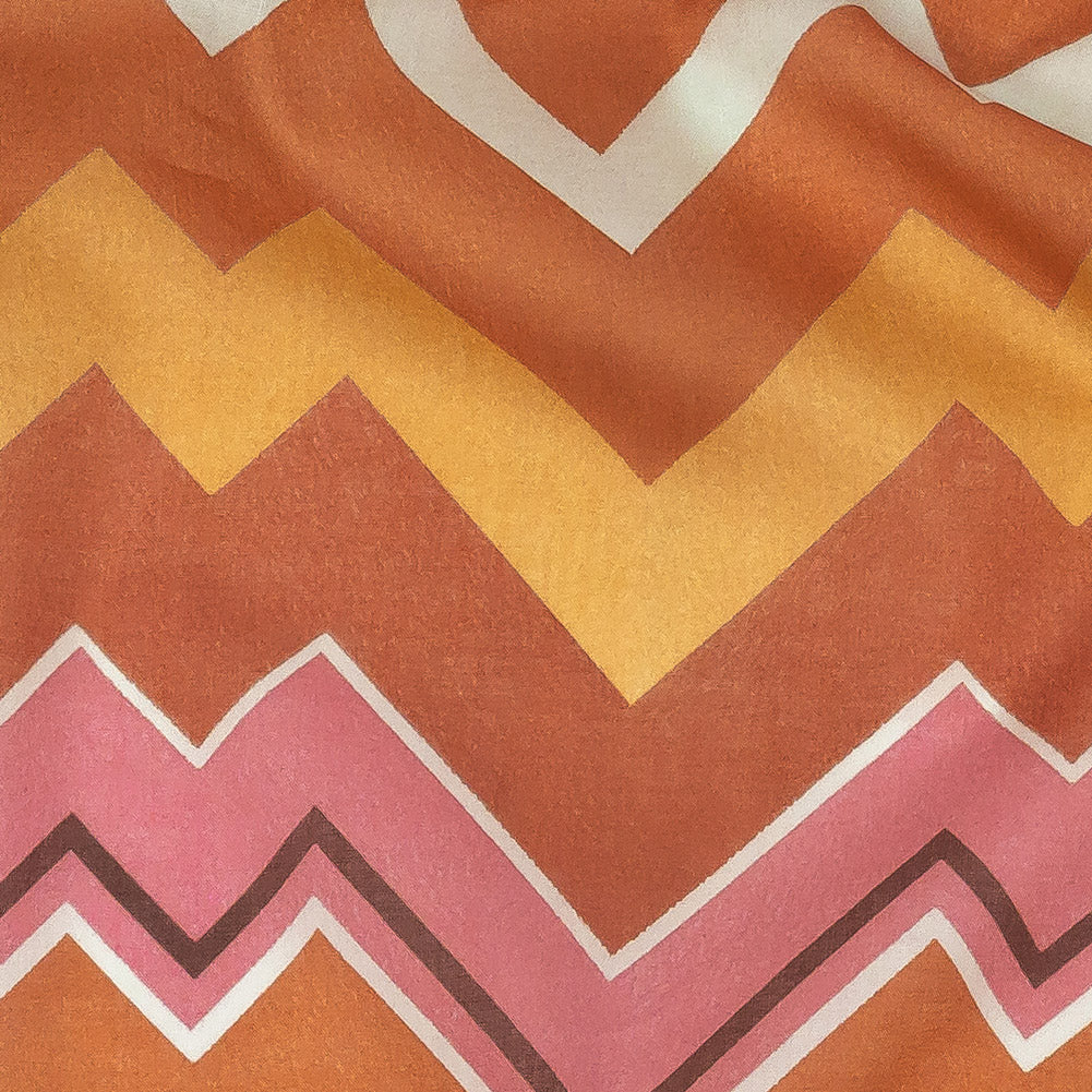 Cotton Voile - Pink and Orange Zig Zags - Festa di Apollo Print - Mood Exclusive Viso Collection - Detail