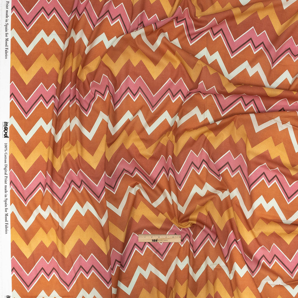 Cotton Voile - Pink and Orange Zig Zags - Festa di Apollo Print - Mood Exclusive Viso Collection - Full