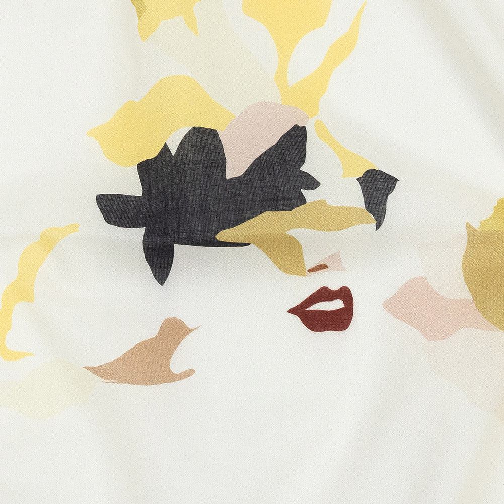 Cotton Voile - White and Yellow Floral and Faces - La Donna Print - Mood Exclusive Viso Collection - Detail