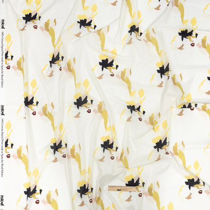 Cotton Voile - White and Yellow Floral and Faces - La Donna Print - Mood Exclusive Viso Collection
