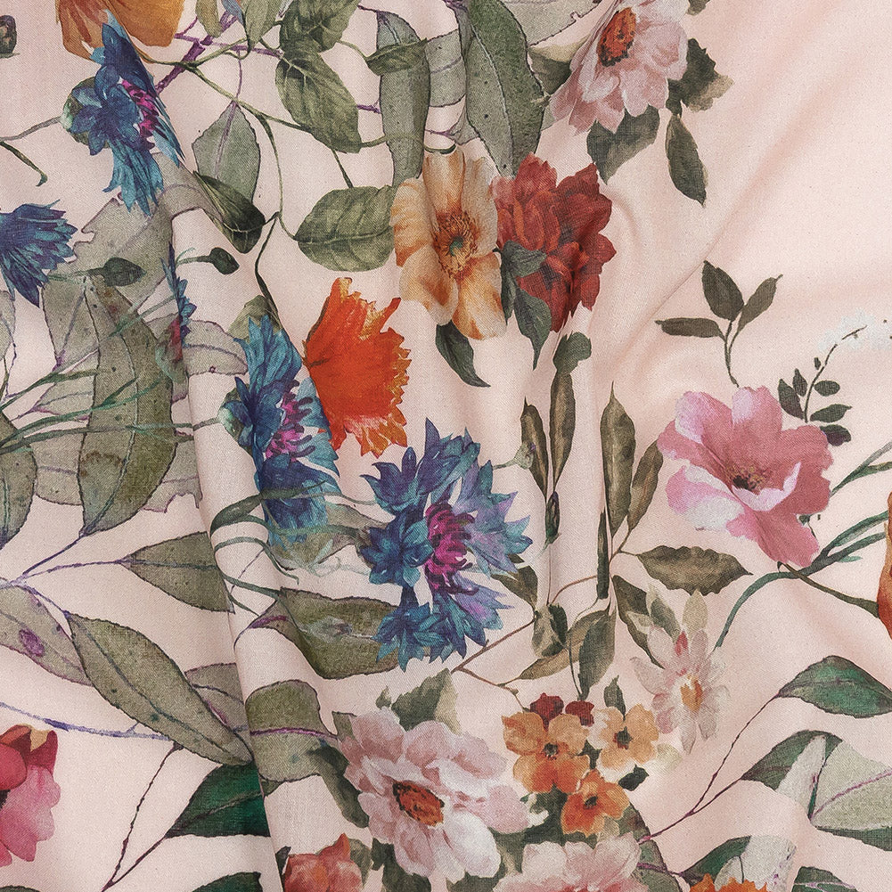 Cotton Voile - Pink and Multicolor Floral Border - Adagio Print - Mood Exclusive Viso Collection - Detail