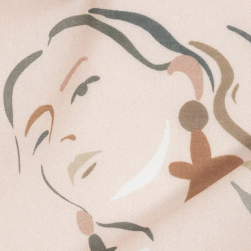 Cotton Voile - Pink and Gray Faces - Le Muse Print - Mood Exclusive Viso Collection - Detail