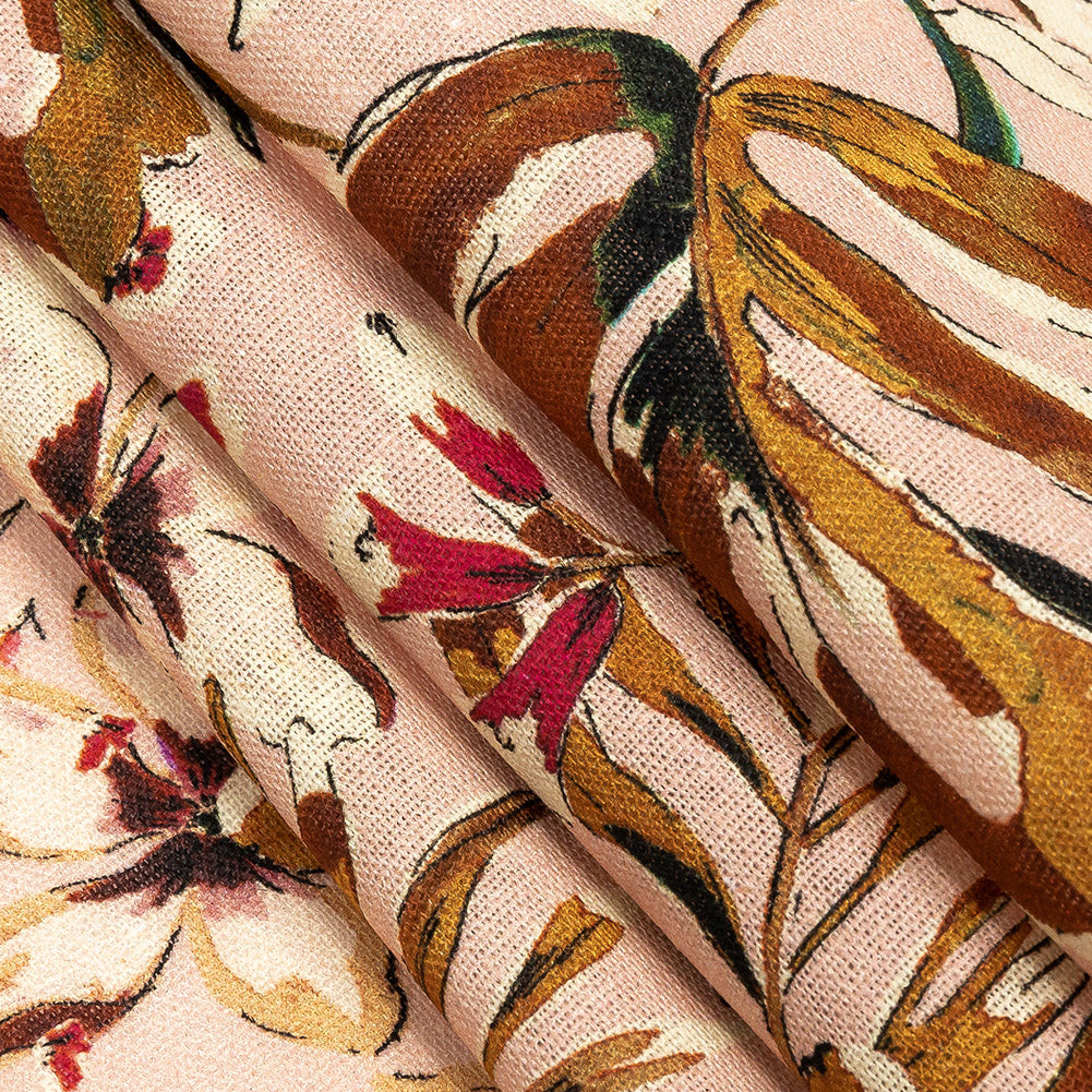 Linen and Rayon Woven - Pink Floral - Primavera Print - Mood Exclusive Viso Collection - Folded