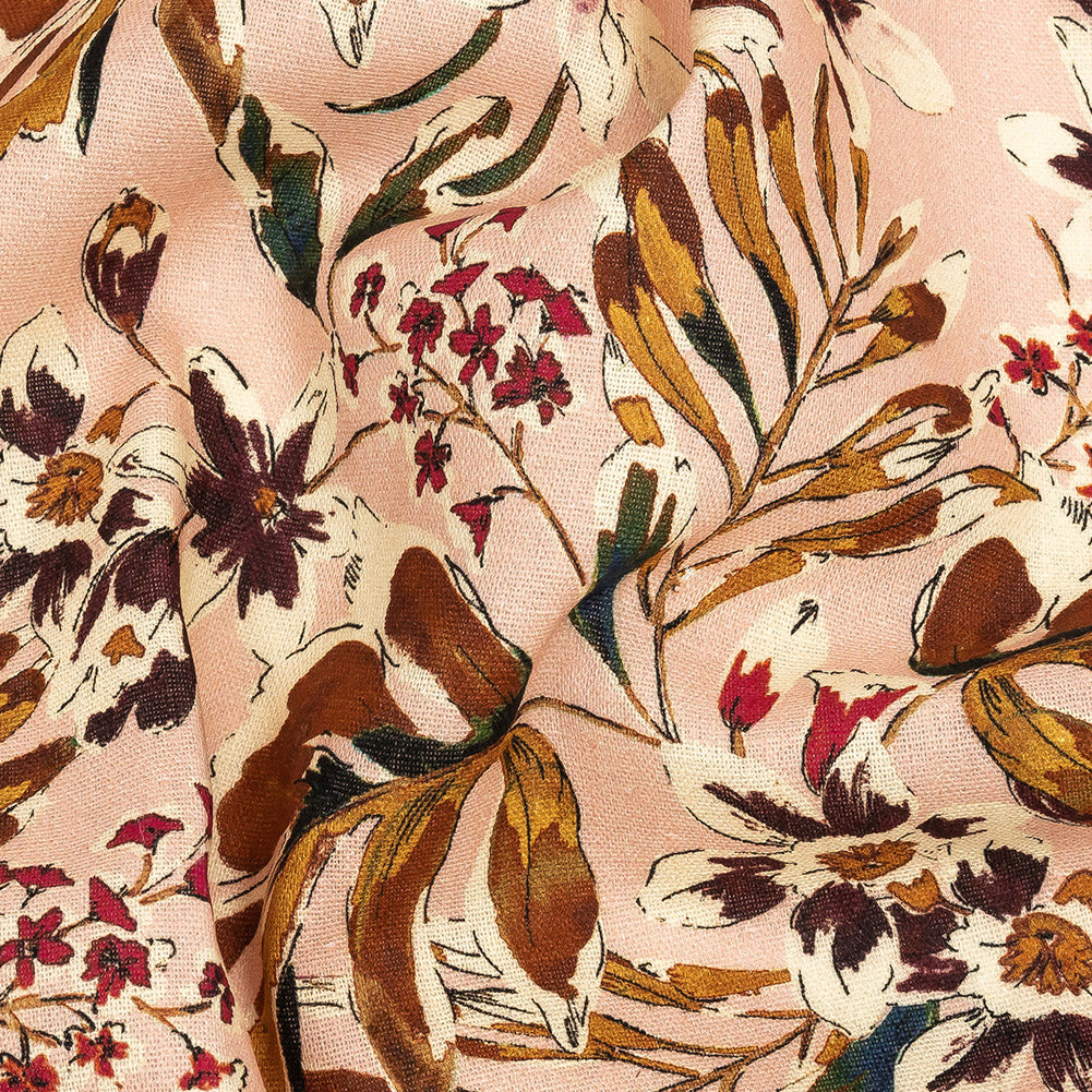 Linen and Rayon Woven - Pink Floral - Primavera Print - Mood Exclusive Viso Collection - Detail