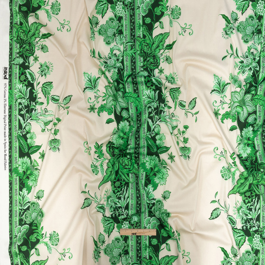 Stretch Cotton Sateen - Kelly Green Floral Stripes - Mood Exclusive Palazzo dei Fiori Print - Full