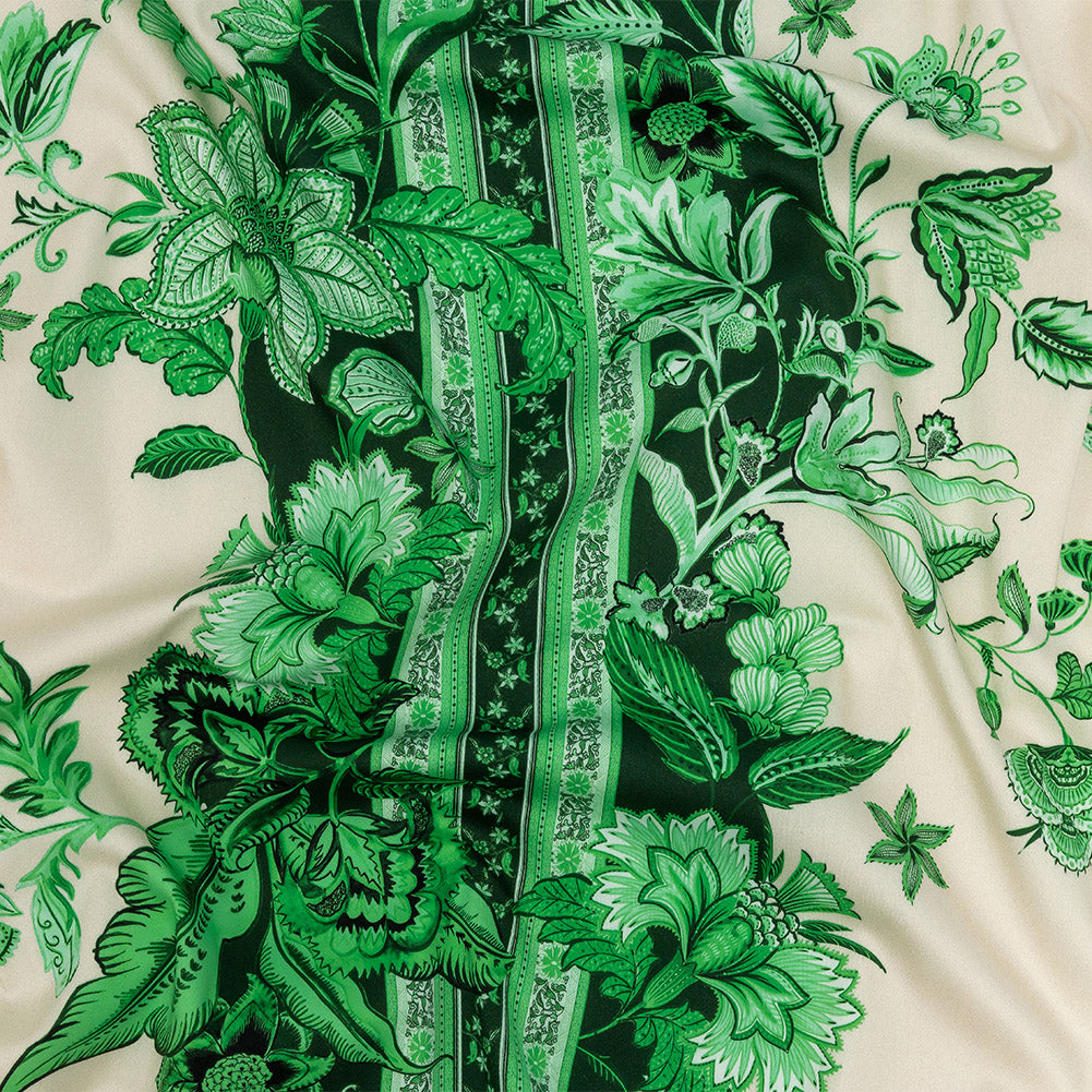 Stretch Cotton Sateen - Kelly Green Floral Stripes - Mood Exclusive Palazzo dei Fiori Print