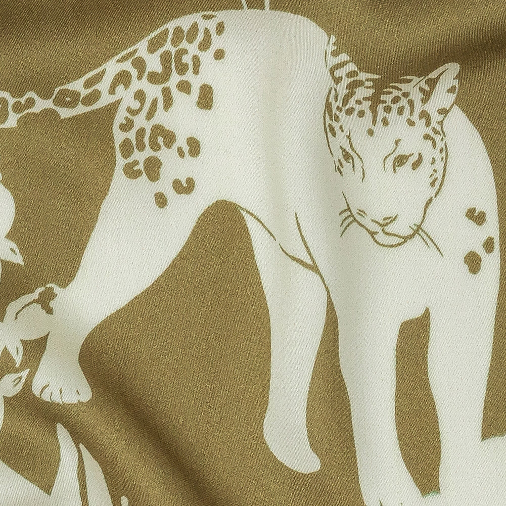 Rayon Challis - Olive Animals and Leaves - Understory Samba Print - Mood Exclusive Rio Collection - Detail