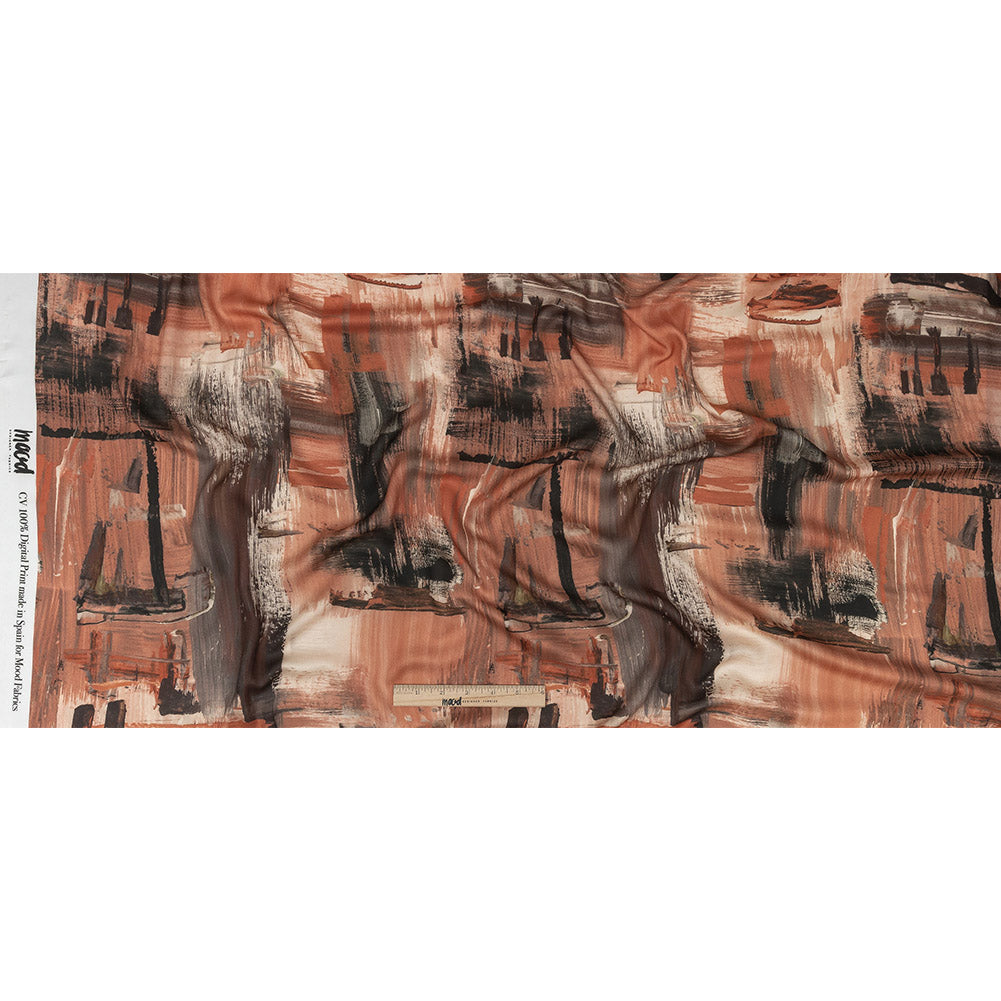 Rayon Challis - Pink and Gray Brushstrokes - Brush With Danger Print - Mood Exclusive Rio Collection - Full