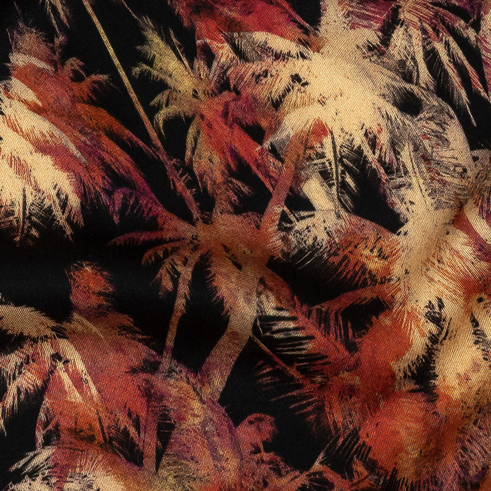 Rayon Challis - Black and Pink Palm Trees - Pindorama Print - Mood Exclusive Rio Collection - Detail
