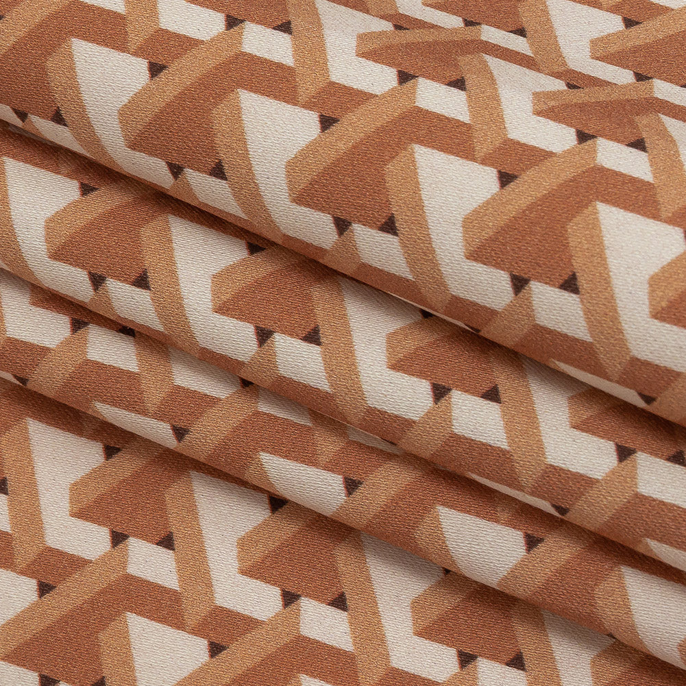 Stretch Cotton Sateen - Melon Geometric - Maloca Print - Mood Exclusive Rio Collection - Folded