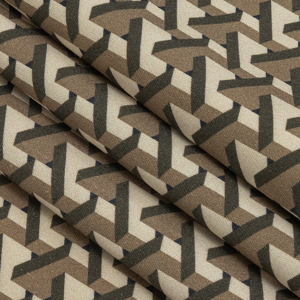 Stretch Cotton Sateen - Olive Geometric - Maloca Print - Mood Exclusive Rio Collection - Folded