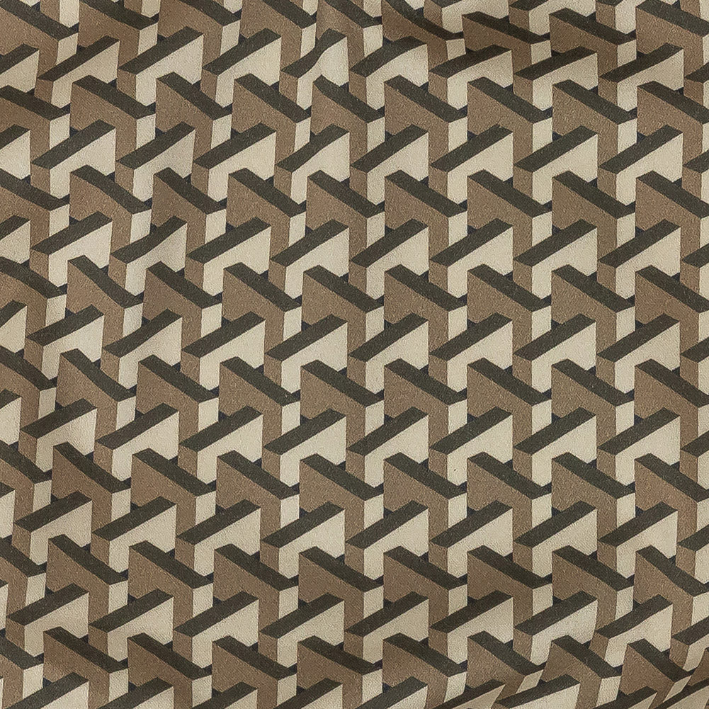 Stretch Cotton Sateen - Olive Geometric - Maloca Print - Mood Exclusive Rio Collection - Detail