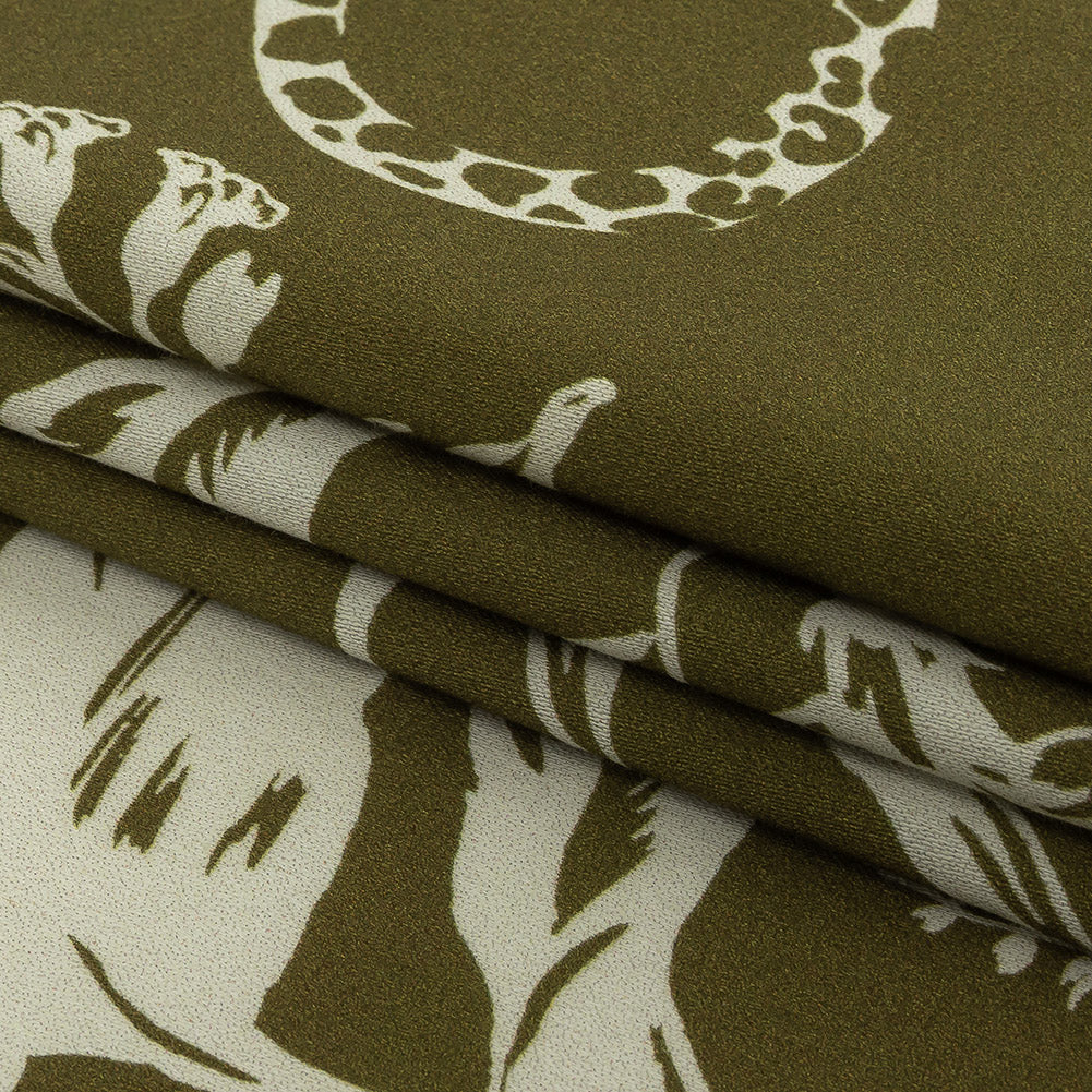 Stretch Cotton Sateen - Olive Animals and Leaves - Understory Samba Print - Mood Exclusive Rio Collection - Folded
