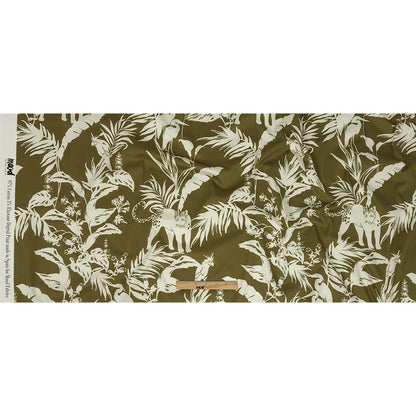 Stretch Cotton Sateen - Olive Animals and Leaves - Understory Samba Print - Mood Exclusive Rio Collection