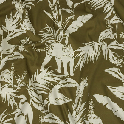 Stretch Cotton Sateen - Olive Animals and Leaves - Understory Samba Print - Mood Exclusive Rio Collection