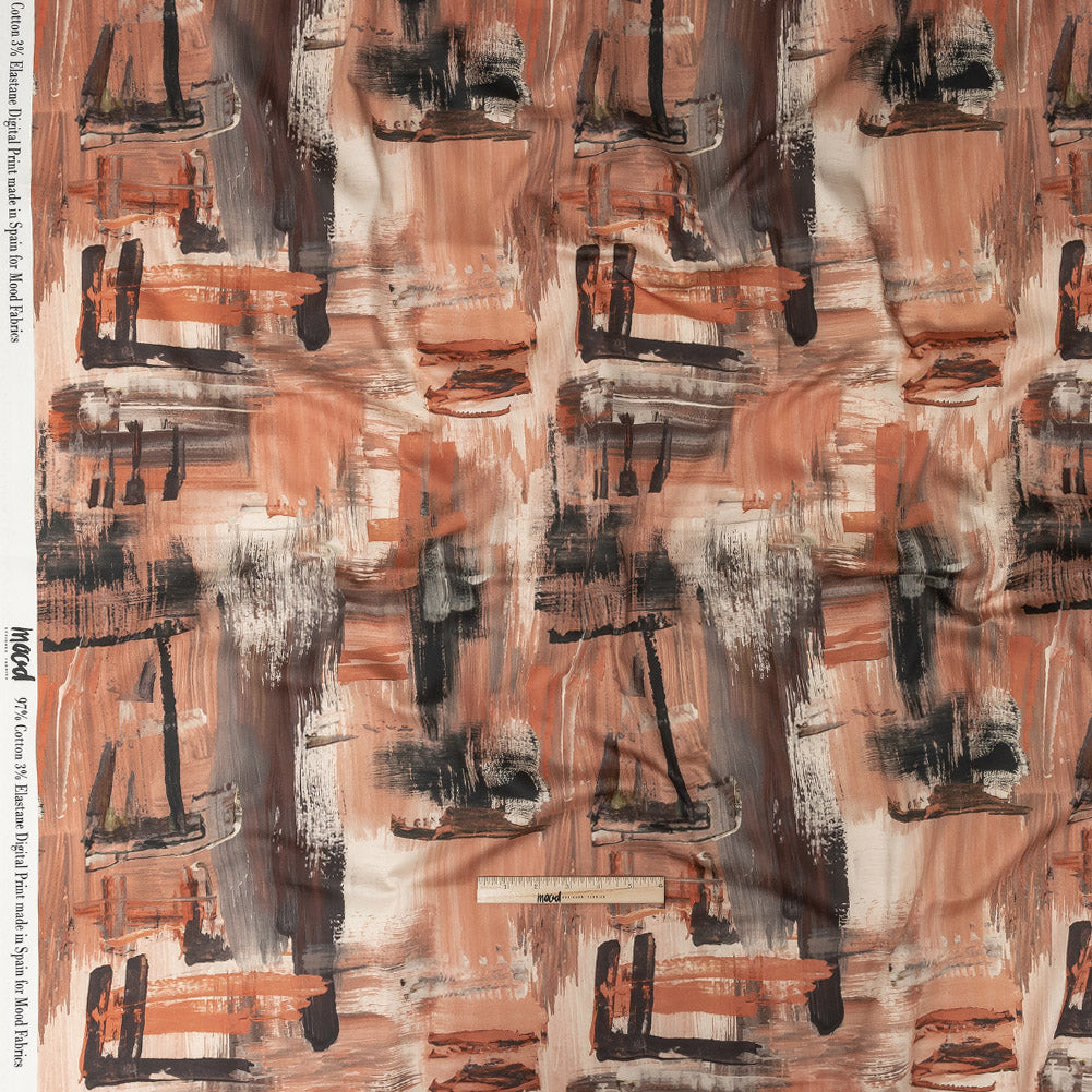Stretch Cotton Sateen - Pink and Gray Brushstrokes - Brush With Danger Print - Mood Exclusive Rio Collection - Full