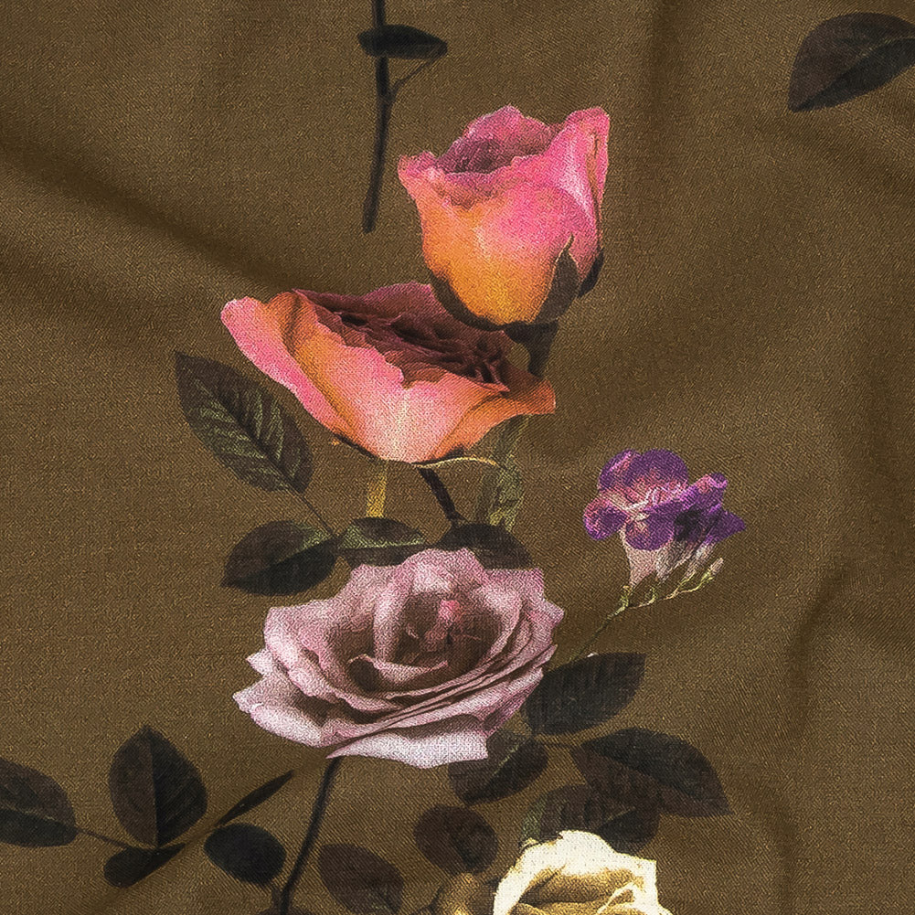 Cotton Voile - Olive Floral - Rosa da Selva Print - Mood Exclusive Rio Collection - Detail