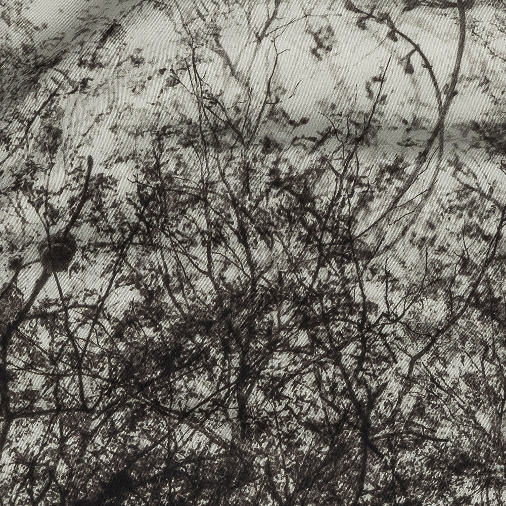 Rayon Challis Panel - Black and White Tree Branches - Old House Woods Print - Mood Exclusive Twilight Collection Detail