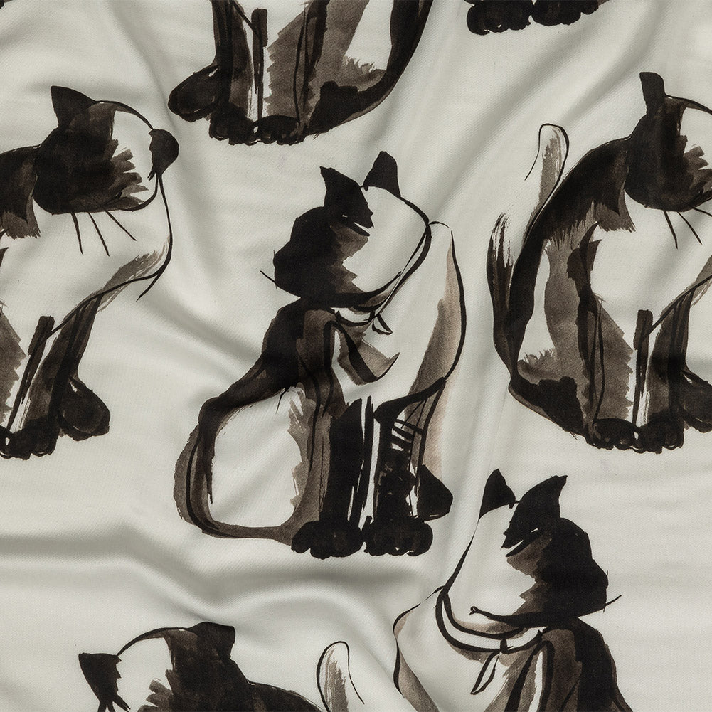 Rayon Challis - Inky Cats - Feline Phantasm Print - Mood Exclusive Twilight Collection