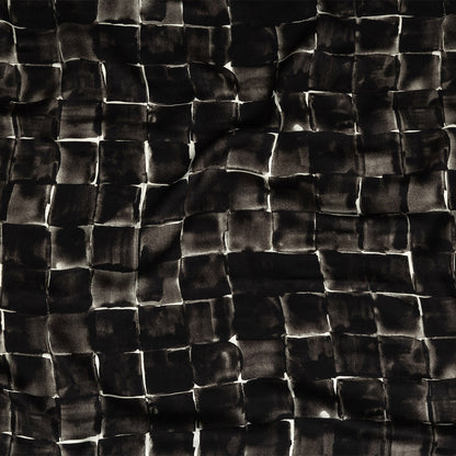 Rayon Challis - Gray Painted Squares - Haunted Blocks Print - Mood Exclusive Twilight Collection