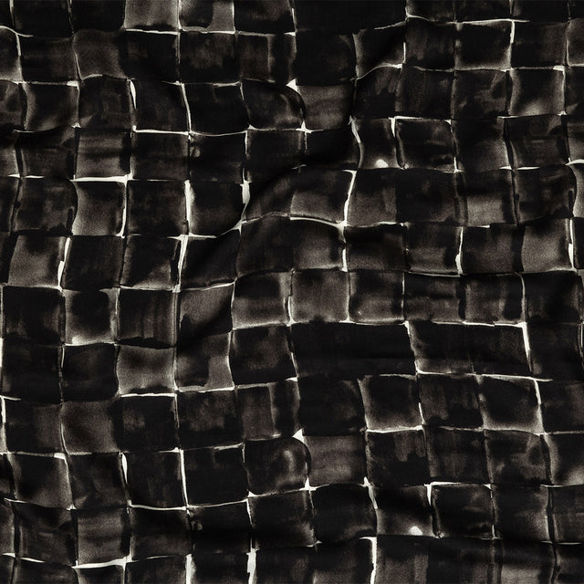 Rayon Challis - Gray Painted Squares - Haunted Blocks Print - Mood Exclusive Twilight Collection