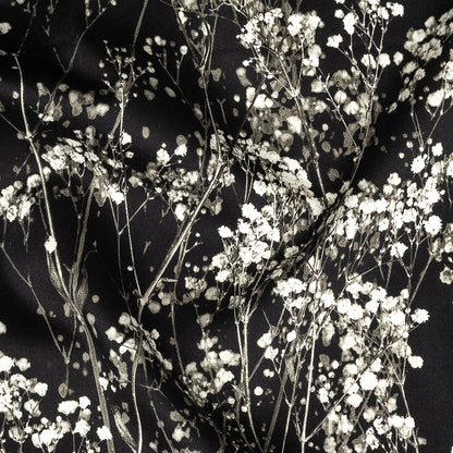 Stretch Cotton Sateen Panel - White and Black Flowering Branches - Ghost Light Growth Print - Mood Exclusive Twilight Collection Detail