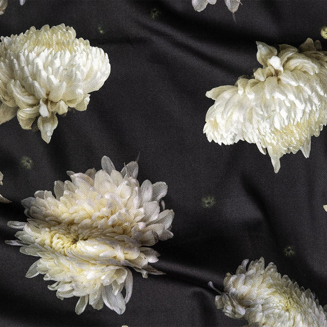 Stretch Cotton Sateen - Pale Yellow and Black Floral - Maiden's Melancholy Print - Mood Exclusive Twilight Collection