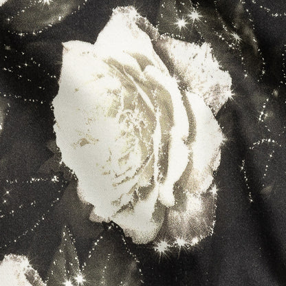 Stretch Cotton Sateen - Black and White Starry Floral - Rose Dread Print - Mood Exclusive Twilight Collection Detail